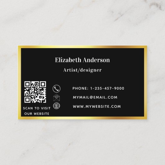 Moderner QR-Code in Schwarz Visitenkarte (Rückseite)
