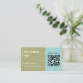 Moderner QR-Code | Light Blue and Olive Green Visitenkarte (Stehend Vorderseite)