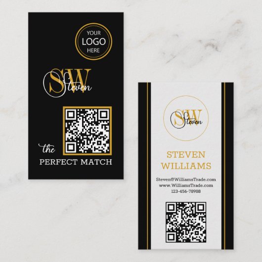 Moderner QR-Code, Mit Monogramm Name, Logo/Signatu Visitenkarte (Vorne/Hinten)