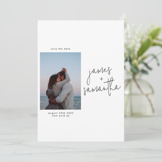 Moderner QR-Code Multi-Foto Save the Date benutzer Einladung (Stehend Vorderseite)