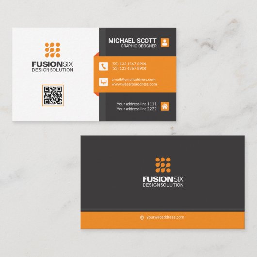 Moderner QR-Code - orange Visitenkarte (Vorne/Hinten)