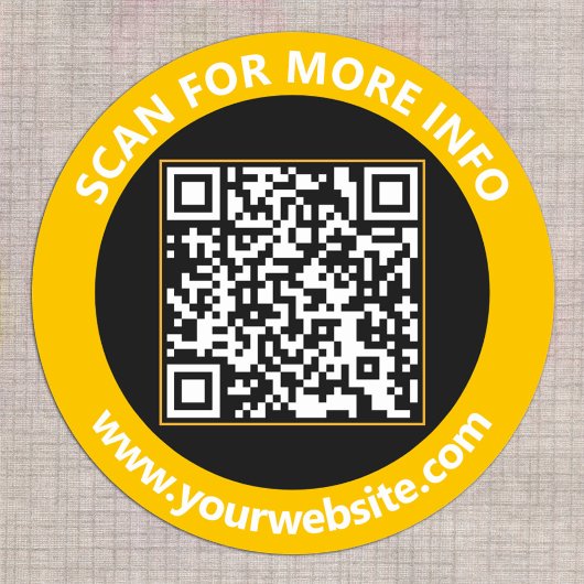 Moderner QR-Code personalisierter Text Gold Schwar Runder Aufkleber
