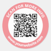Moderner QR-Code personalisierter Text Rosa Schwar Runder Aufkleber (Vorderseite)