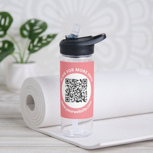 Moderner QR-Code, personalisierter Text, Rosa und Trinkflasche (Yoga)