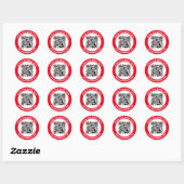 Moderner QR-Code personalisierter Text Rot Schwarz Runder Aufkleber (Blatt)
