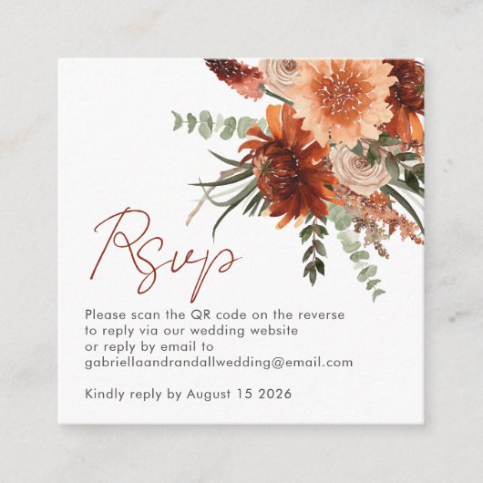 Moderner QR Code Rost Terracotta Floral Wedding RS Begleitkarte (Vorderseite)