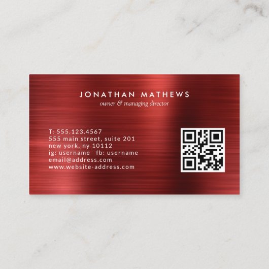 Moderner QR-Code, rot gestrichen Visitenkarte (Rückseite)