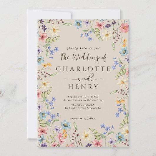 Moderner QR-Code Rustikale Einfache Wildblume Hoch Einladung (Vorderseite)