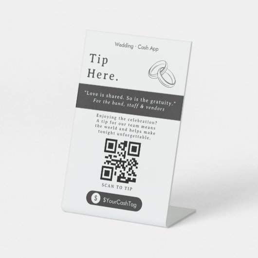 Moderner QR-Code-Schild | Cash App Trinkgeld Sockelschild (Vorderseite)