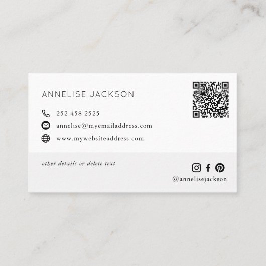 Moderner QR CODE schwarz-weiß mit Monogramm Visitenkarte (Rückseite)