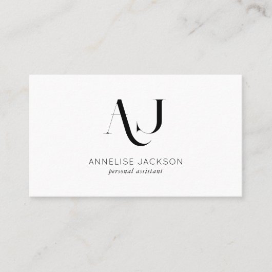 Moderner QR CODE schwarz-weiß mit Monogramm Visitenkarte (Vorderseite)