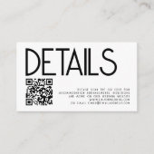 Moderner QR-Code Schwarz-weiße Hochzeitdetails Begleitkarte (Vorderseite)