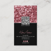 Moderner QR Code & Socials Pink Glitzer Visitenkarte (Rückseite)