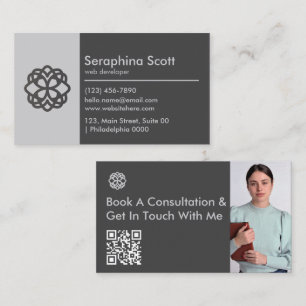 Moderner QR Code Tech Savvy Sleek Schwarz Grau sau Visitenkarte