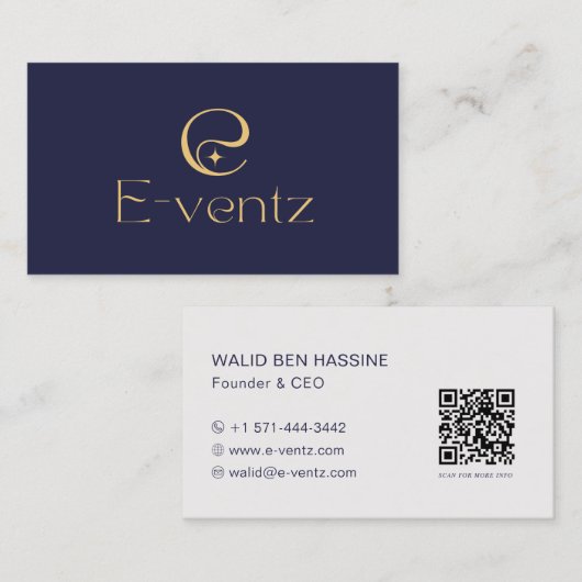 Moderner QR-Code und Firmenlogo l Marineblau und G Visitenkarte (Vorne/Hinten)