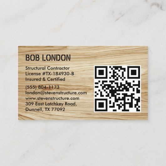 Moderner QR-Code-Vertragspartner für Leichtholzbau Visitenkarte (Rückseite)