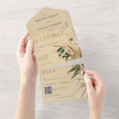 Moderner QR-Code von Tan Boho Dried Floral Bouquet All In One Einladung (Abreißen)