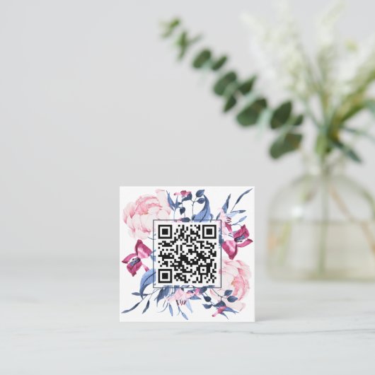 Moderner QR-Code Wasserfarbe Blau Rosa Elegant Quadratische Visitenkarte (Stehend Vorderseite)
