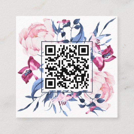Moderner QR-Code Wasserfarbe Blau Rosa Elegant Quadratische Visitenkarte (Vorderseite)