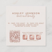 Moderner QR-Code Weibliche Girl Blush Pink Botanis Quadratische Visitenkarte (Rückseite)