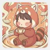 Moderner Quadrater Roter Panda-Brew-Aesthetic-Aufk Quadratischer Aufkleber (Vorderseite)