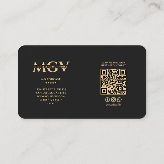 Moderner Radio Host Broadcast Podcast in Monogram, Visitenkarte (Rückseite)