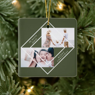 Moderner Rahmen Grün Zwei Fotos Frohe Weihnachten Keramikornament