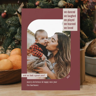 Moderner Rahmen Jahr Überprüfung 1 Foto Weihnachts Feiertagskarte