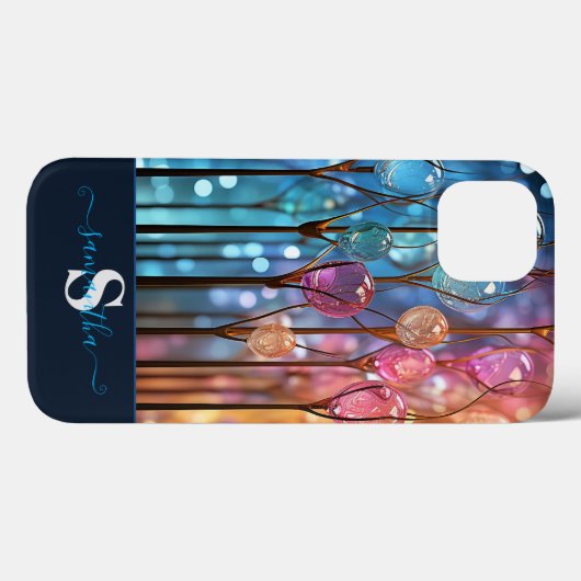 Moderner Rainbow-Glitzer Edelsteine Mit Monogramm Case-Mate iPhone Hülle (Rückseite (Horizontal))