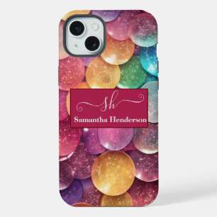 Moderner Rainbow Glitzer Mit Monogramm Chic Custom iPhone 15 Plus Hülle
