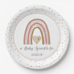 Moderner Rainbow Glitzer Pink Gold Baby Sprinkle Pappteller