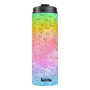 Moderner Rainbow-Raindrops-Individuelle Name Thermosbecher