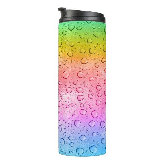 Moderner Rainbow-Raindrops-Individuelle Name Thermosbecher (Nach rechts gedreht)