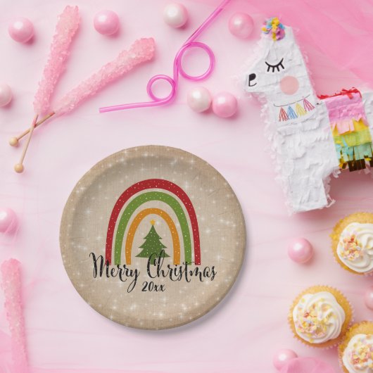Moderner Rainbow Weihnachtsbaum 20xx Add Year 7" Pappteller (Party)
