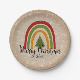 Moderner Rainbow Weihnachtsbaum 20xx Add Year 7" Pappteller