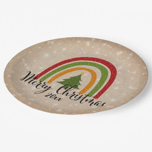 Moderner Rainbow Weihnachtsbaum 20xx Add Year 9" Pappteller (Schrägansicht)