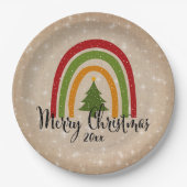 Moderner Rainbow Weihnachtsbaum 20xx Add Year 9" Pappteller (Vorderseite)