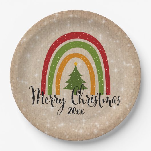Moderner Rainbow Weihnachtsbaum 20xx Add Year 9" Pappteller (Vorderseite)
