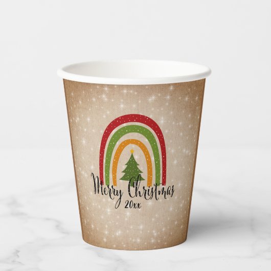 Moderner Rainbow Weihnachtsbaum 20xx Add Year Pappbecher (Vorderseite)