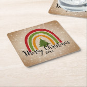Moderner Rainbow Weihnachtsbaum 20xx Add Year Rechteckiger Pappuntersetzer (angewinkelt)
