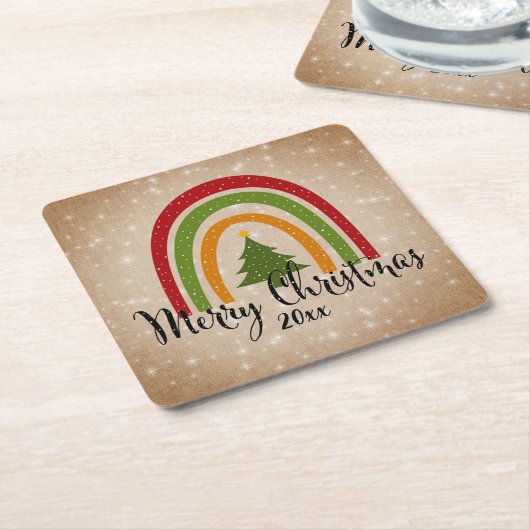 Moderner Rainbow Weihnachtsbaum 20xx Add Year Rechteckiger Pappuntersetzer (angewinkelt)