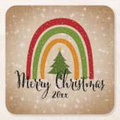 Moderner Rainbow Weihnachtsbaum 20xx Add Year Rechteckiger Pappuntersetzer (Vorderseite)