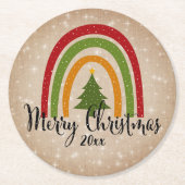Moderner Rainbow Weihnachtsbaum 20xx Add Year Runder Pappuntersetzer (Vorderseite)