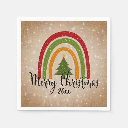 Moderner Rainbow Weihnachtsbaum 20xx Add Year Serviette (Vorderseite)