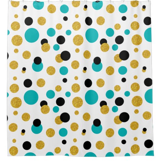 Moderner Random Circles Black Blue & Gold Glitzer Duschvorhang (Vorderseite)