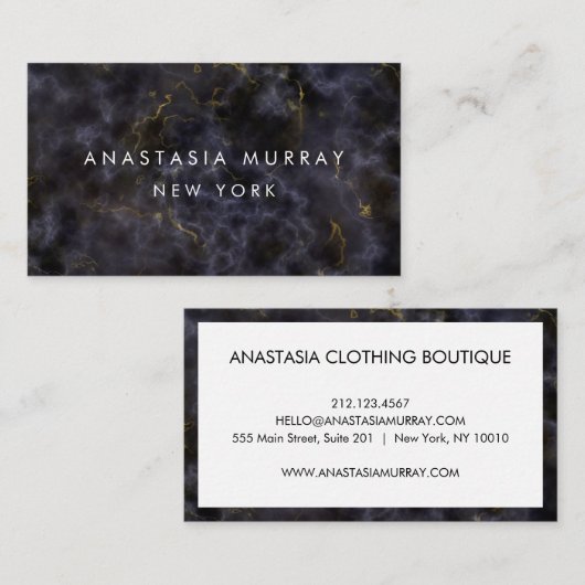 Moderner, rauchiger Schwarz-weißer Marmor Minimali Visitenkarte (Vorne/Hinten)