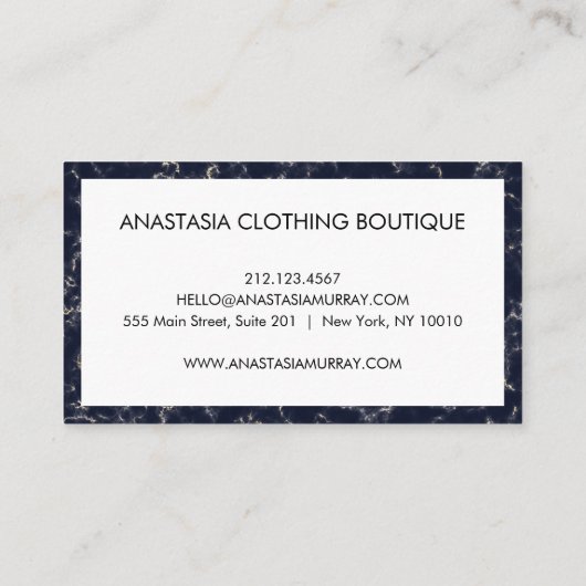 Moderner, rauchiger Schwarz-weißer Marmor Minimali Visitenkarte (Rückseite)
