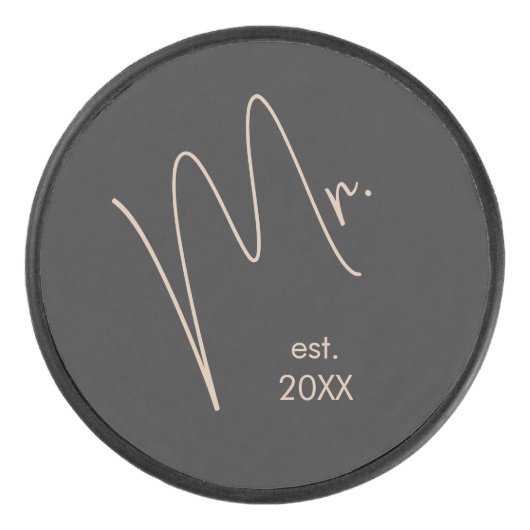 Moderner Raum | Beige + Schwarzes Skript Eishockey Puck (Vorderseite)