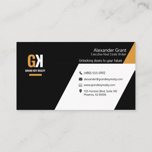 Moderner Real Anwesen Agent - Schwarz & Gold Visitenkarte (Rückseite)