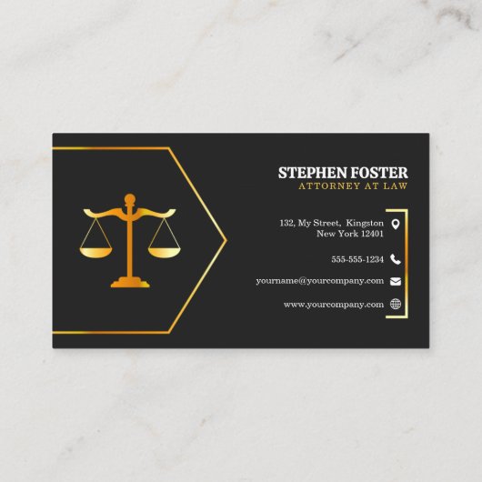 Moderner Rechtsanwalt für Schwarze, Gold, Office J Visitenkarte (Rückseite)